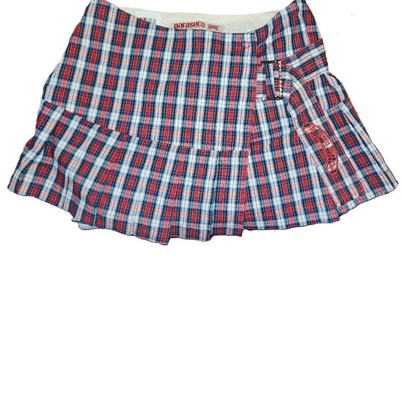 NEW Parasuco Scottish Tartan Print Pleat Mini Skirt Size 4 VINTAGE 30" Waist/Hip - Picture 1 of 5